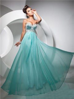 Pretty A Line Princess Sweetheart Long Turquoise Chiffon Prom Dress With Beading Sequins