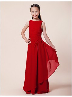 Pretty Sheath Long Red Chiffon Junior Bridesmaid Dress