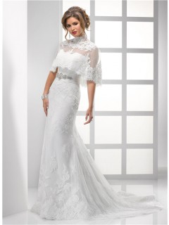 Pretty Sheath Strapless Vintage Lace Wedding Dress With Wrap Crystal Beading Sash