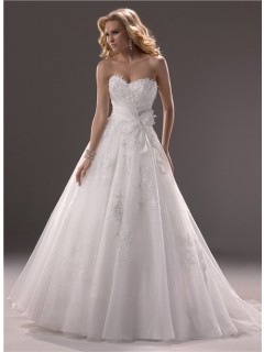 Princess Ball Gown Sweetheart Organza Lace Wedding Dress Corset Back