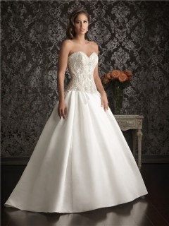 Romantic Ball Gown Sweetheart Satin Unique Beaded Pearl Wedding Dress