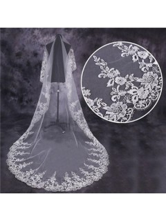 Royal One Tier Tulle Venice Lace Long Cathedral Wedding Bridal Veil