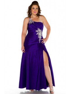 Seventeen Magazine One Shoulder Royal Blue Taffeta Beading Prom Dress Plus Size