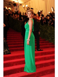 Sexy Scoop With Slit Long Green Silk Kate Upton Red Carpet Celebrity Dress