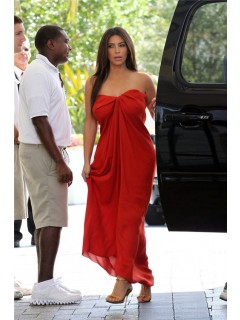 Sexy Strapless High Low Orange Chiffon Kim Kardashian Celebrity Dress
