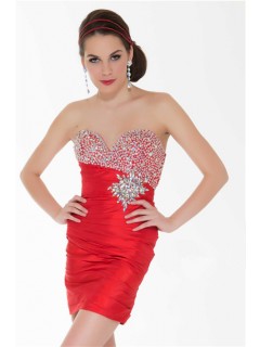 Sexy Strapless Short/ Mini Red Beaded Sequin Cocktail Party Prom Dress