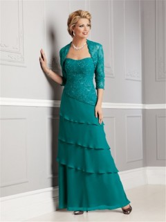 Sheath sweetheart long jade chiffon lace mother of the bride dress with jacket