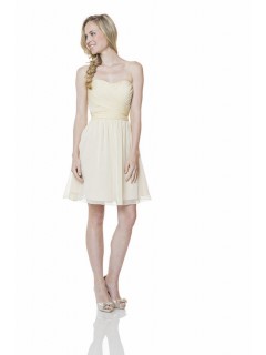 Simple A Line Strapless Sweetheart Short Daffodil Chiffon Party Bridesmaid Dress With Sash