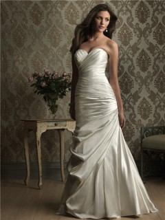 Simple Mermaid Sweetheart Ruched Satin Wedding Dress Lace Up Back