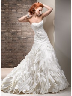 Stunning A Line Sweetheart Layered Ivory Organza Wedding Dress With Crystal