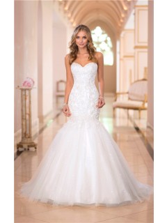 Stunning Trumpet Mermaid Sweetheart Lace Tulle Sparkly Wedding Dress