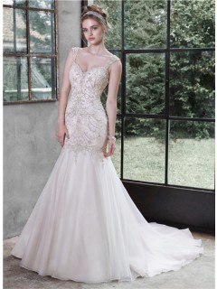 Trumpet Mermaid Sweetheart Backless Organza Beaded Wedding Dress With Straps