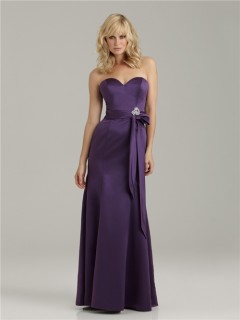 Trumpet/Mermaid sweetheart floor length long purple satin bridesmaid dress with sash