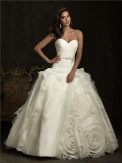 Unique Ball Gown Sweetheart Layer Organza Rose Flower Wedding Dress