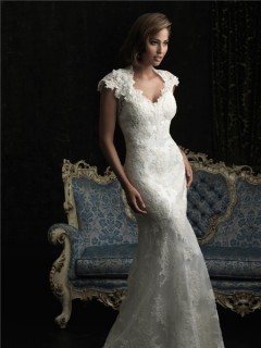 Unique Mermaid Cap Sleeve V Neck Two In One Lace Wedding Dress Open Back