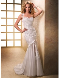 Unique Sheath One Shoulder Venice Lace Tulle Wedding Dress With Buttons