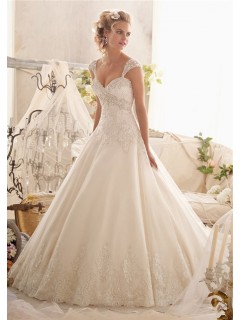 Gorgeous Ball Gown Sweetheart Empire Tulle Lace Crystal Wedding Dress With Detachable Straps