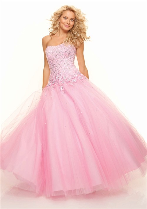 Ball Gown sweetheart floor length pink sequins prom dress with corset