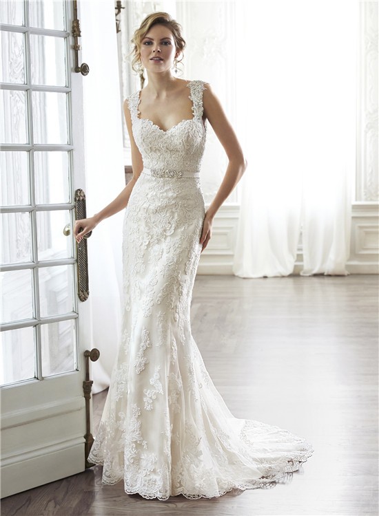 Mermaid Sweetheart Open Back Lace Strap Wedding Dress With Crystals Sash