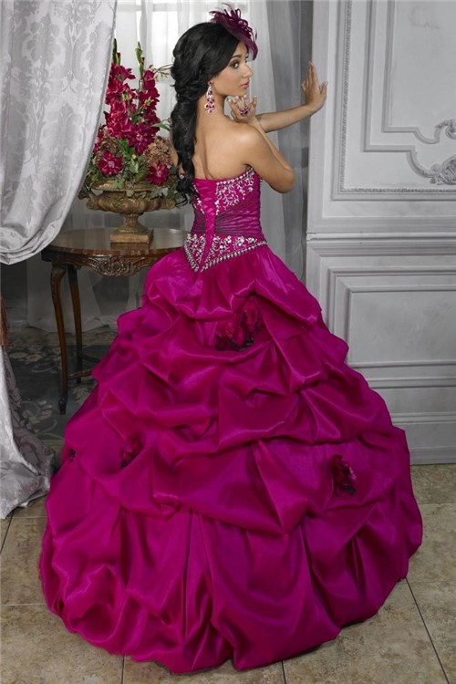 Pretty Ball Gown Fuchsia Taffeta Quinceanera Dress With Embroidered Beading