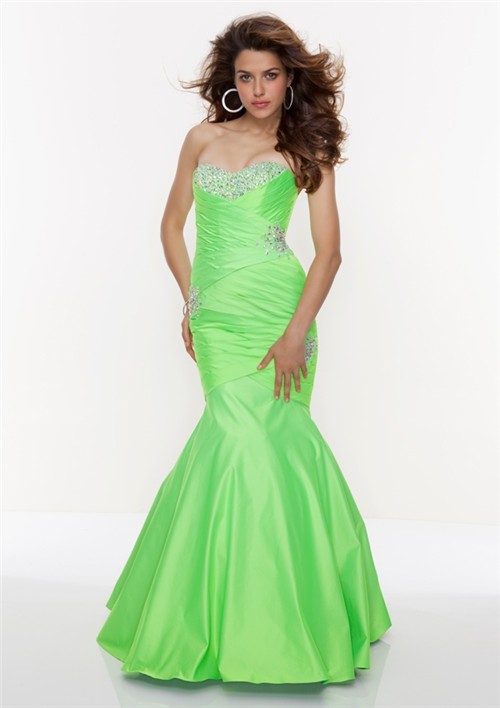 Trumpet/Mermaid sweetheart long lime green prom dress with beading