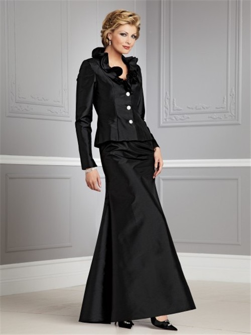 Vintage long black taffeta mother of the bride suit
