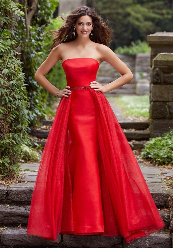 Stunning Mermaid Strapless Red Prom Dress With Detachable Tulle Skirt