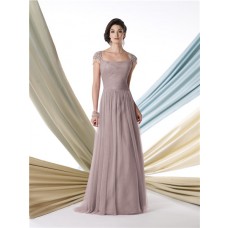 A Line Cap Sleeve Coffee Tulle Mother Of The Bride Formal Evening Dress