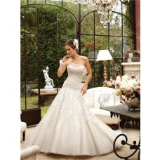 A Line Illusion Strapless Neckline Corset Back Tulle Lace Wedding Dress With Train 
