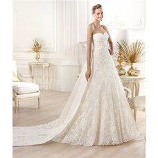 A Line Princess Strapless Sweetheart Lace Wedding Dress With Detachable Train 