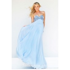 A Line Princess Sweetheart Empire Waist Long Baby Blue Chiffon Beaded Prom Dress