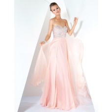 A Line Princess Sweetheart Long Pink Chiffon Beaded Evening Wear Dress 