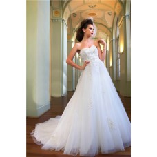 A Line Princess Sweetheart Tulle Lace Beading Sequins Wedding Dress With Sash