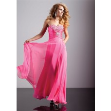 A-Line/Princess sweetheart long hot pink chiffon prom dress with beading and corset