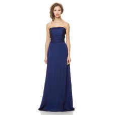 A Line Strapless Long Royal Blue Chiffon Ruched Special Occasion Bridesmaid Dress