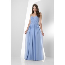 A Line Strapless Sweetheart Long Light Blue Chiffon Ruched Bridesmaid Dress With Belt