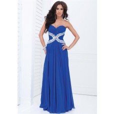 A Line Strapless Sweetheart Royal Blue Chiffon Beaded Long Prom Dress