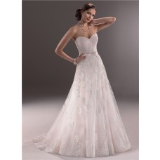 A Line Sweetheart Corset Back Lace Wedding Dress With Belt Bow