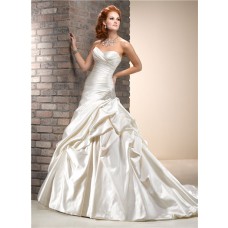 A Line Sweetheart Dropped Waist Cream Champagne Colored Satin Wedding Dress 