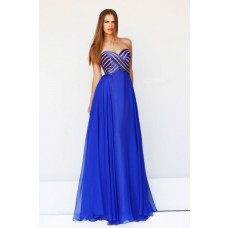A Line Sweetheart Empire Long Royal Blue Satin Stripe Chiffon Evening Prom Dress
