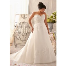 A Line Sweetheart Empire Waist Corset Back Organza Lace Crystal Plus Size Wedding Dress