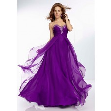 A Line Sweetheart Empire Waist Long Purple Chiffon Prom Dress Open Back