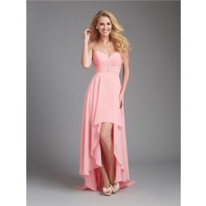 A Line Sweetheart High Low Coral Chiffon Ruched Wedding Guest Bridesmaid Dress