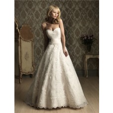 A Line Sweetheart Lace Wedding Dress With Beading Ruched Belt 