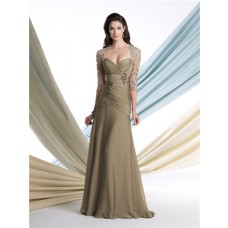 A Line Sweetheart Open Back Chiffon Mother Of The Bride Evening Dress With Lace Jacket