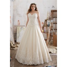 A Line Sweetheart Tulle Lace Plus Size Wedding Dress Corset Back
