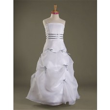 A line Princess Spaghetti Strap Long White Organza Junior Bridesmaid Dress