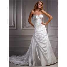 A line Sweetheart Corset Back Draped Satin Wedding Dress With Beaded Crystals