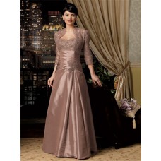 A line long brown taffeta lace mother of the bride dress with jacket