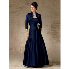 A line long navy blue satin mother of the bride dress with jacket